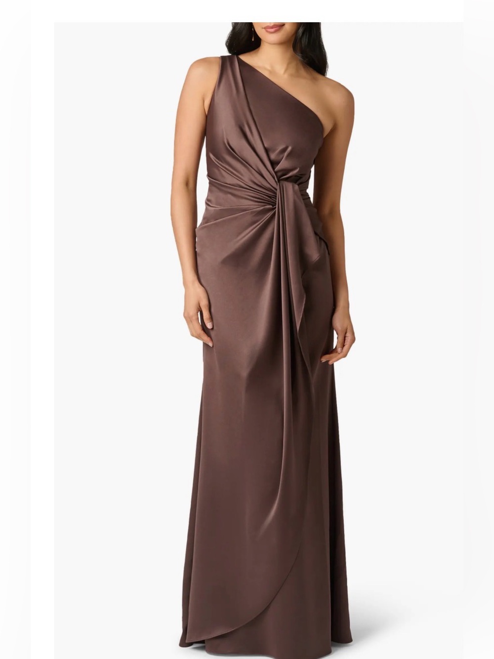 One-Shoulder Satin Gown - Brown - Adrianna Papel